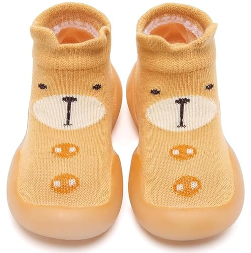 Baby Girls Boys First Walking Shoes Anti Slip Slippers Socks Barefoot Shoes Toddler Infant Non Slip Sole Shoes Breathable(Yellow, 18-24Month)