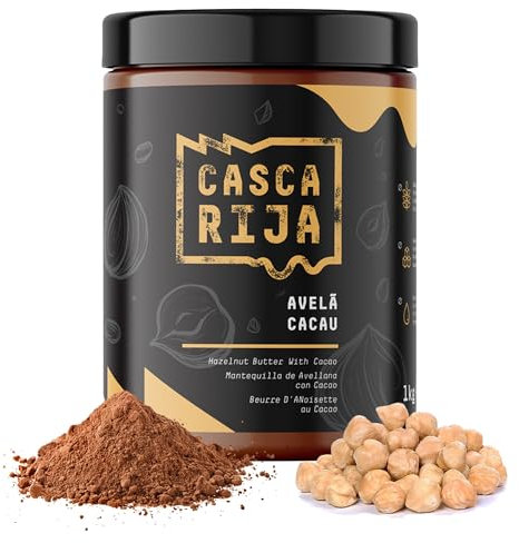 CASCA RIJA: Crema de Avellanas con Cacao 1 kg | 84,8% Avellanas Tostadas | Sin Azucar Añadido | Cremosa Sin Trozos de Avellanas, Vegetariano