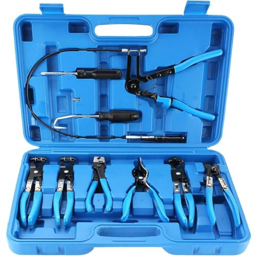 AXILYZE 9pcs Ensemble de pinces à longue portée pour colliers de serrage de fils automobiles, pour les flexibles de carburant, d'huile et d'eau, outils auto