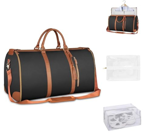 Borsone da Viaggio, 2 in 1 Porta Abiti da Viaggio, Borsa Pieghevole da Viaggio, Impermeabile Borsa da Viaggio Donna, Grande Borse da Viaggio con Custodia per Scarpe(Nero)