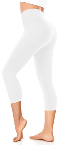 FuelMeFoot 3/4 leggings capri taille haute femme, sport taille haute anti-cellulite pantalon pour sport, fitness, Pilates, yoga, entraînement, course, salle de sport., A2 - Blanc, L-XL