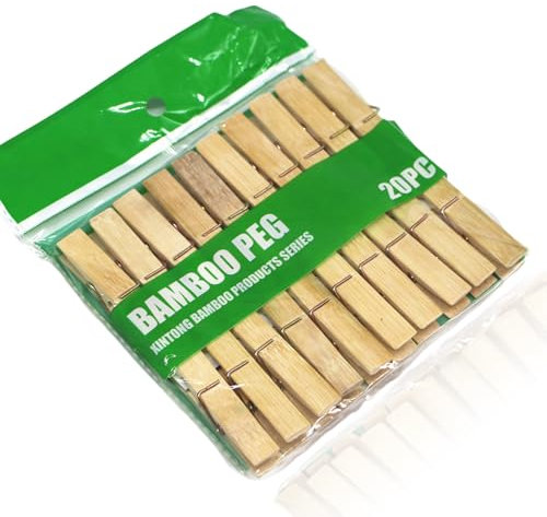 Wäscheklammern aus Bambus, 20 Stück 6 cm lang, 1,2cm breit Wäscheklammern zum Aufhängen von Kleidung nachhaltige Holzklammern, zum Wäscheaufhängen, Basteln und Dekorieren