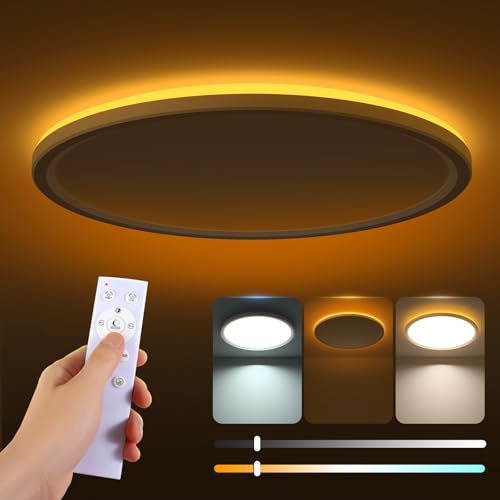 Aisutha LED Deckenleuchte Dimmba,24W Deckenlampe mit Fernbedienung,1800K Nachtlicht Warm,3000K~6500K Rund Flach Deckenleuchten für Schlafzimmer Küche Wohnzimmer Esszimmer Balkon