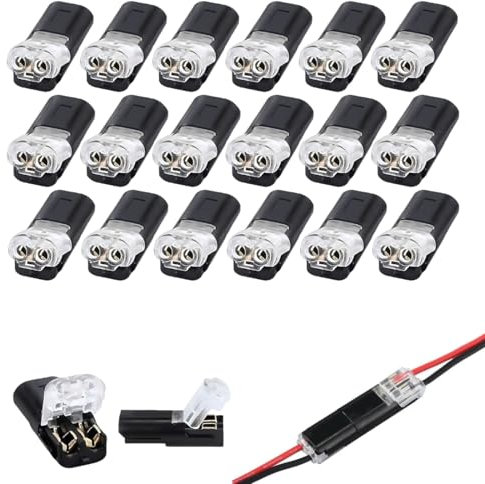 Tomedeks 20 Piezas Conectores Eléctricos Rapidos, Conector de Enchufe para Coche, 2 Pines Conector de Cable, 18-22 AWG Conector de Conexión Rápida de Cable, Empalmes Cables Electricos