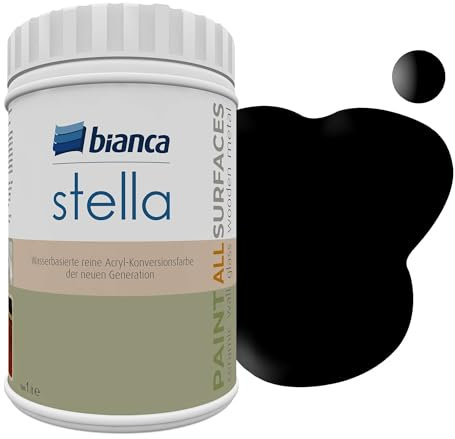 Bianca Stella Pintura para muebles premium sin lijado para cocina y baño, Negro, Brillante, 1000ml, a base de agua, pintura acrílica para todas las superficies, madera, azulejos, metal