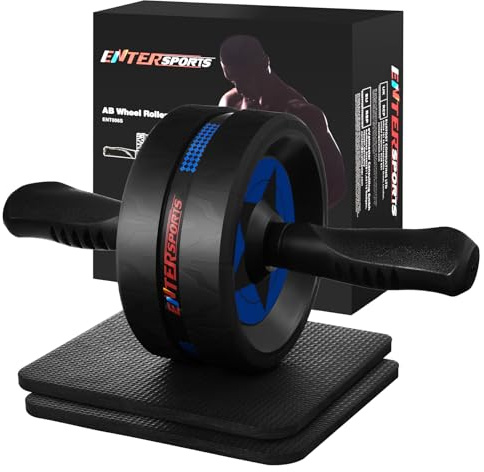 EnterSports Roue Abdominale, Entraîneur de Muscles Abdominaux, Rouleau Abdominal avec Deux Tapis de Genoux, Roue Abdominale Pour Entraînement des Muscles Abdominaux, Entraîneur Abdominal pour la