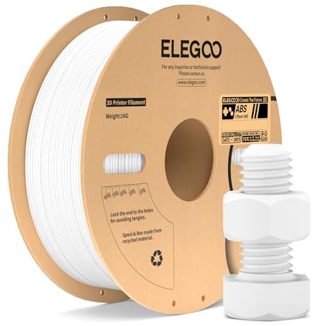 ELEGOO Filamento ABS 1,75 mm per Stampante 3D, Elevata Tenacità e Resistenza agli Urti, Resistente al Calore e all’Acqua, Qualità Industriale Adatto per Stampanti FDM, Bobina da 1 kg, Bianco