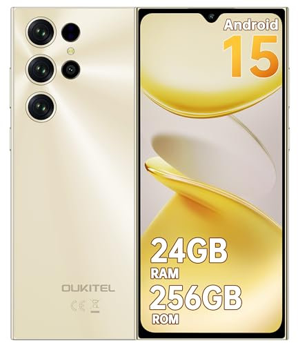 OUKITEL C61 Pro Mobile Phones 2025 - Android 15 Phone, 6.88 HD+ 5150mAh Battery Smartphone, 24GB RAM+256GB ROM+1TB, 13MP+5MP Camera, 4G Dual SIM Free Unlocked, Face ID, 5G WiFi/OTG/NFC, Gold