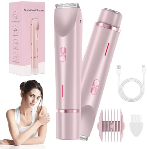 Afeitadora Silkysplash, afeitadora de doble cabezal para mujer, afeitadora íntima 2 en 1, afeitadora eléctrica resistente al agua IPX7, para uso en seco y húmedo (Rosa)