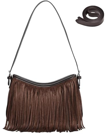 Fringe Shoulder Bag for Women Underarm Suede Western Hobo Purses and Handbags Trendy Crossbody Purse with Tassel (Coffee)
