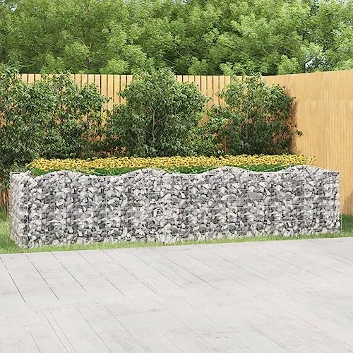Gabion Raised Bed, 400 x 100 x 100 cm, Galvanised Iron, Robust Metal, Raised Garden Planter for Outdoor Flowers, Vegetables