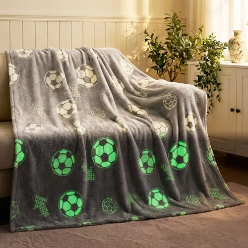 YPLANGENT Manta mullida Que Brilla en la Oscuridad 130x150 cm, Manta con Estampado de fútbol Que Brilla en la Oscuridad, Manta de sofá Suave y mullida para niñas y niños (H, 130x150cm)