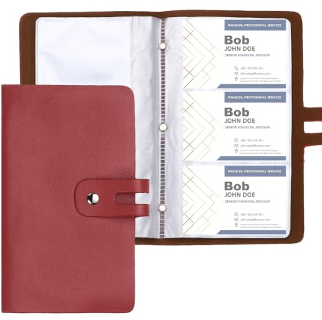 PATIKIL Business Card Holder Book 7 x 5 Inch, 2 Pack Professional Leather Business Card Organizer with 96 Capacity Organizer Binder Booklet Storage Folder for Men Women Credit ID, Red