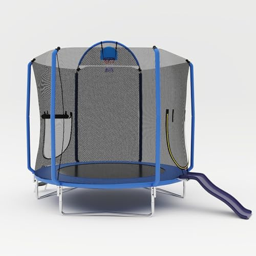 APTILTON 7FT/10FT Trampoline with Slide, Safety Enclosure Net, Jumping Mat, Safety Pad, and Ladder – Kids Hexagonal Trampoline for Indoor & Outdoor Use for Toddlers and Children (10FT)