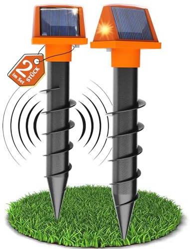 Maulwurf Vertreiber 2 Stück Maulwurfschreck Dual-Solar Maulwurfabwehr für Garten Wühlmausschreck IP54 Wasserdicht gegen Wühlmaus & Maulwurf
