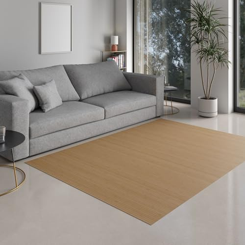 DE-COmmerce Bambusteppich Massive Nature, 60x150 cm, 17mm gehärtete Stege, massiver Teppich ohne Bordüre, Bambusmatte
