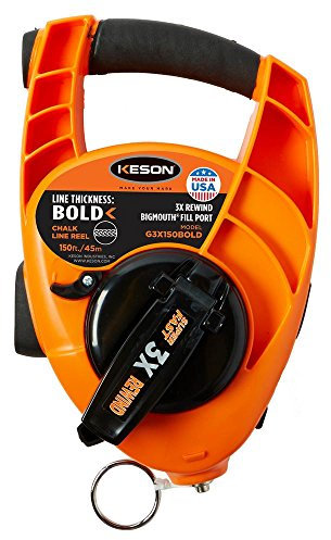 Keson G3X150BOLD Bold Chalk Line Reel with 3X1 Rewind, 12-Ounce Chalk Capacity, 150-Foot