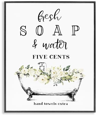 Stupell Industries Fresh Soap And Water Bath Tub Bathroom Design Framed Giclee Art Design By Artist Lettered and Lined