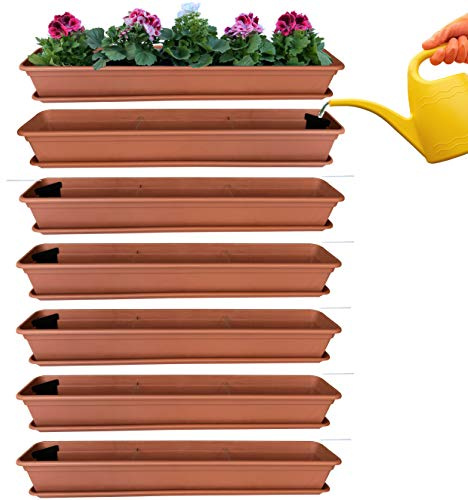 6 balkonglådor 100 cm med bevattning terrakotta planteringslåda set