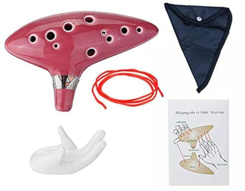 Alnicov Okarina mit 12 Löchern Alt-C-Okarina mit Getting Started Guide Display Ständer und Schutztasche, Rot