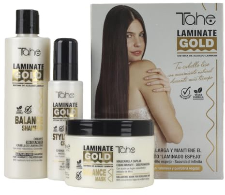 Tahe Laminate Gold Pflegeset für Glättung, Shampoo + Maske + Stylingcreme, 700 ml