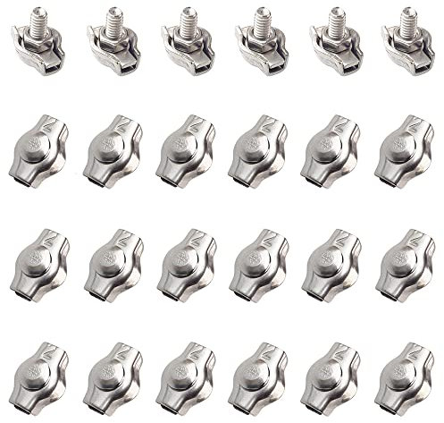 24 Stück Drahtseilklemme Simplex Seilklemme Edelstahl Kabelklemme Klemme für Drahtseil Verbinder Klemmen Geeignet zur Befestigung von Stahldrahtseilen und Kabelseilen, 1, Black, one size