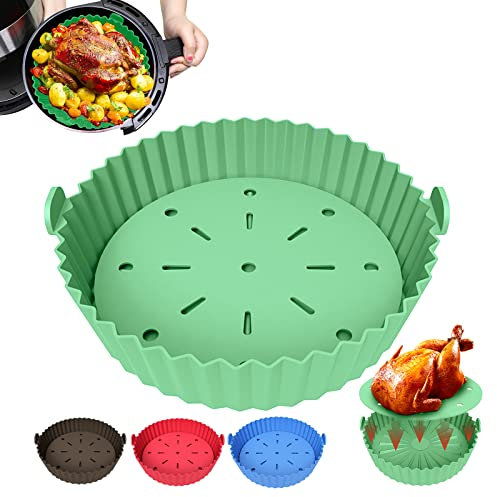 tannac Air Fryer Liner, 8.5 Inch~10 Inch Reusable Silicone Air Fryer Pot,Non-Stick Oil Filter Design 100% Food-Grade Kitchen Mat, 22cm Large Replacement Accessories for Air Fryer