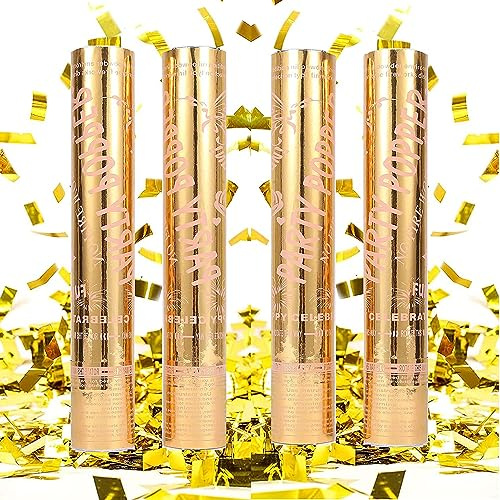4 Pieces Golden Color Confetti Cannon Blaster Glitter Paper Confetti Shooters Pop Gun Poppers Celebrate Proposal Wedding Birthday Graduation Anniversary Christmas New Year’s Eve 2026
