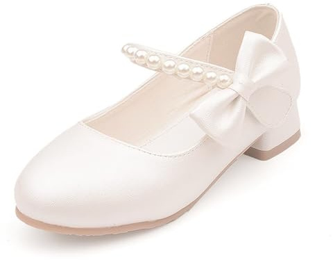 Bambina Ragazze Scarpe da Abito Piccoli Bambini Flower Girls Mary Jane Ballet Flats Scarpe Principessa per Festa di Nozze Bianco 31