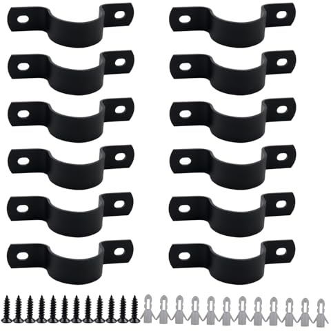 3/4 Inch DN20 Pipe Strap 12Pcs, Two Hole Fixing U Bracket, Rigid Pipe Strap Clamp for Pipe Plumbing System, Black U Clamps