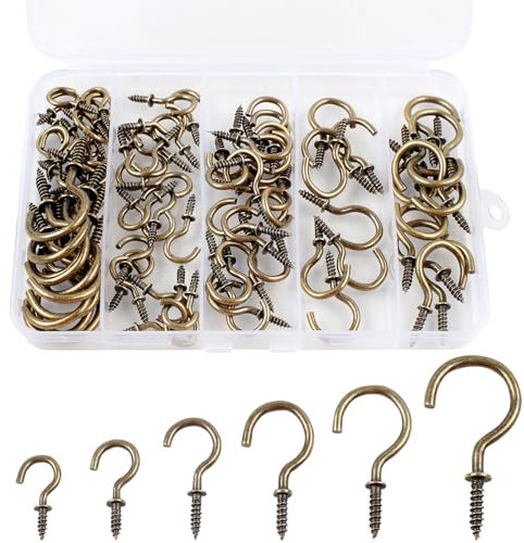 Romeda 90 Pcs Ceiling Hooks Kit - 6 Sizes Screw-in Hooks for Hanging (1/2, 5/8,3/4,7/8,1,1-1/4) (Bronze)