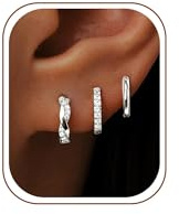 Inerney 925 Sterling Silver Huggie Hoop Earrings Set for Women, Dainty Small Cartilage Hoops Hypoallergenic Jewelry for Multiple Piercings, Trendy Twisted Mini Earring Stacks Gift for Sensitive Ears