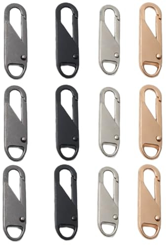 Wobestod 12 Pezzi Cerniera Tira Sostituzione, Rimovibile Tirante per Cerniera Lampo in Metallo per Bagagli Abbigliamento Giacche Zaini Valigia (4 colori)