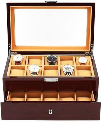 GUOXU 20 lattice double layer vintage watch box Wooden sandalwood watch box storage organizer with drawer of men's watch box
