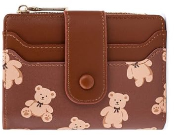 Oyccen Nette Bär Geldbörsen für Damen Kleine Geldbörse mit Münzfach Frauen PU Leder Portemonnaie Kreditkartenetui Kurze Geldbeutel