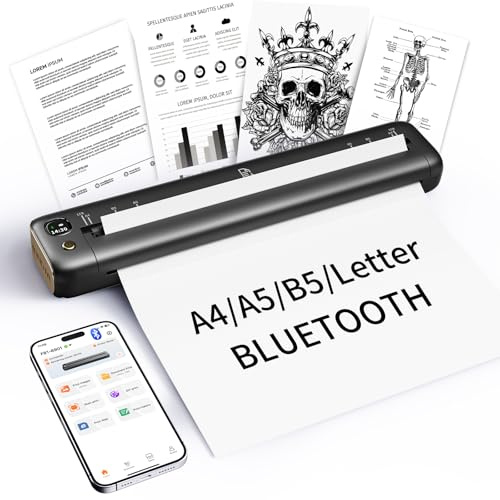 Bärbar skrivare trådlös, Bluetooth och WiFi-skrivare för hemmabruk, liten bläckfri termisk skrivare för resor, stöder 8,5 tum x 11 tum US Letter&A4 och A5-storlek, kompatibel med Android iOS-telefon