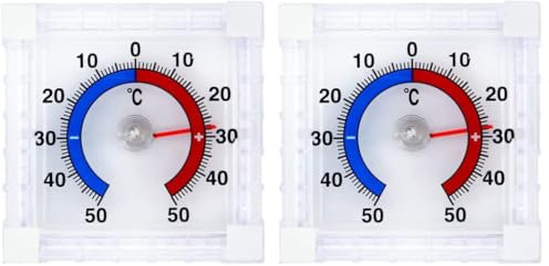 Termómetro de ventana autoadhesivo, termómetro de exterior transparente, rango de lectura: entre -50°C y +50°C (Paquete de 2)