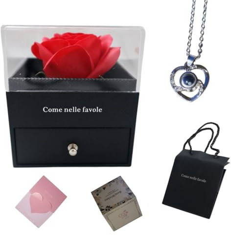 Generico Regalo per lei, Rosa stabilizzata, Cofanetto con Gioielli, Regalo Donna, Rosa Eterna, Compleanno, Anniversario, Festa della Donna, Mamma, SanValentino, Fidanzata, Natale