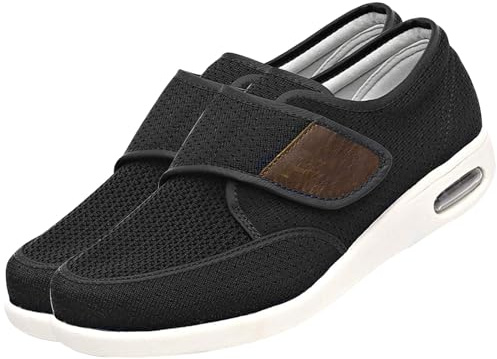 JTNZDAW Zapatillas Pie Ancho Hombre Especial Zapatos ajustables con cierre Diabeticos Ortopédicos Calzado para Pies(Black,44.5 EU)