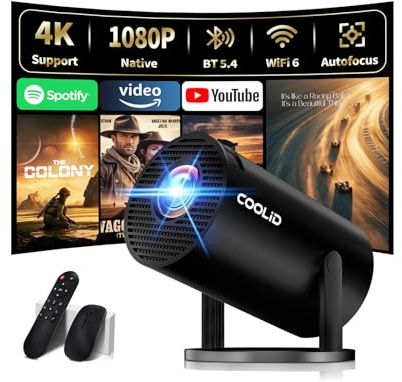 [Built-in Apps & 2026 Upgraded] Mini Projector Support 4K 1080P Auto Keystone 180° Rotatable with WiFi 6 and Bluetooth 5.4, Projector Portable Compatibile with HDMI/TV Stick/Memory Stick/Laptop-Black