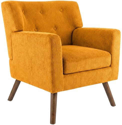 CLP Sessel gepolstert mit Cordbezug Kioni, Polstersessel mit Armlehnen, Ohrensessel bis 150 kg, Relaxsessel und Fernsehsessel für Wohnzimmer, Farbe:orange