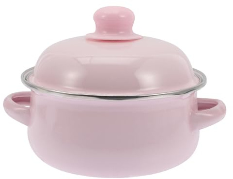 Ipetboom Cacerola Esmaltada con Tapa Doble Asa Antideslizante Resistente al Calor para Cocina de Inducción y Guisos Domésticos Rosa