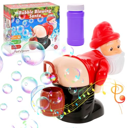 CHANCCI Christmas Bubble Machine,Funny Farting Santa Bubble Machine,Electric Blowing Bubble Toy with Music & Flashing Lights,Automatic Bubble Blower Machine Gifts for Christmas, Birthdays,Parties
