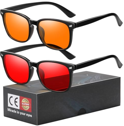 Okany Pack 2 Gafas Luz Azul Gaming PC Hombre Mujer Día Ámbar y Noche Roja