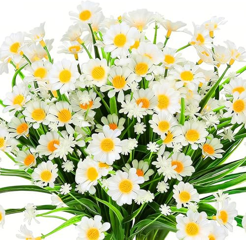 MICJLLT 4 Pcs Artificial Daisy Flowers - Spring Decorations, Artificial Plastic Flowers Outdoor, UV Resistant Fake Plants, Faux Plants for Holiday Home Table Office Garden Wedding Party Decorations