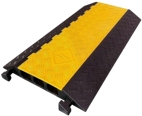 Floordirekt Orion Tapis de protection de câbles à 3 canaux, jusqu'à 20 tonnes, 90 x 49 x 8 cm, protection contre les débordements pour câbles, pont de câble en caoutchouc pour parkings, entrepôts