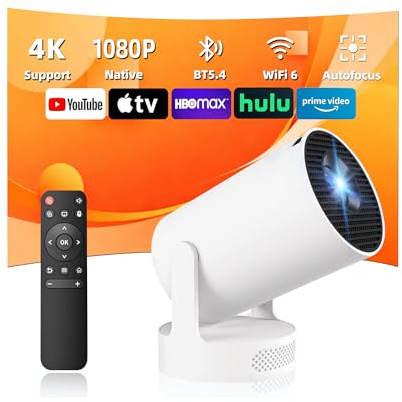 [Apps integradas & 2026 Upgraded] Proyector Portatil 4K, 1080P HD WiFi 6 BT 5.4, Compatibile con HDMI/USB/TV Stick/PS5/Laptop, Proyector para Movil Altavoz de 5W, Auto Keystone, Rotación de 180°