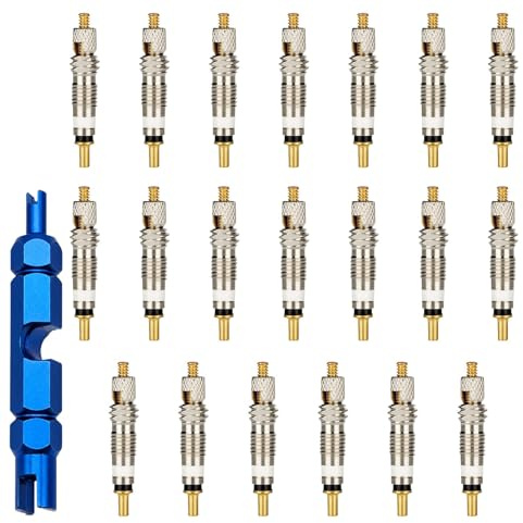 20 Pcs Presta Valve Cores With Wrench, High-Pressure Brass Bicycle Valve Replacement, Universal Valve Core Kit 5mm X 26mm Removable Core Presta for Road Bike Mountain Bike MTB Tire Tube Repair