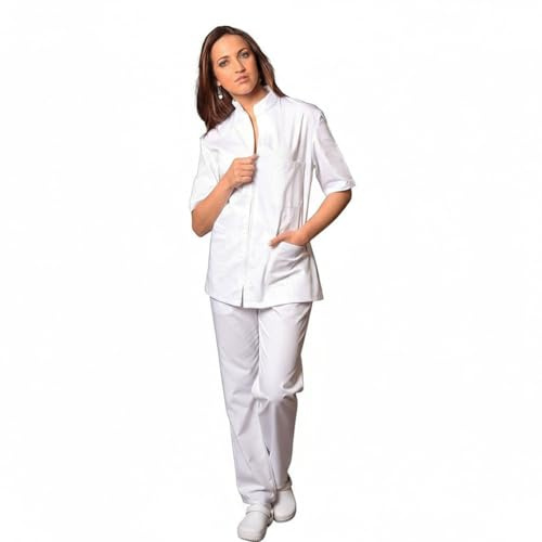 Divisa Completa da Lavoro Bianco Zip Collo Coreano Cotone ESTETICA Infermiera (XL)