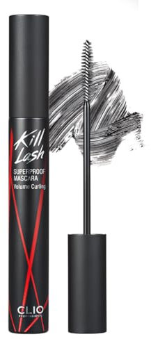 Clio Kill Lash Superproof Mascara – 02 Volume Curling für dichten Auftrag – langanhaltend, wasserfest, wischfest, Schwarz